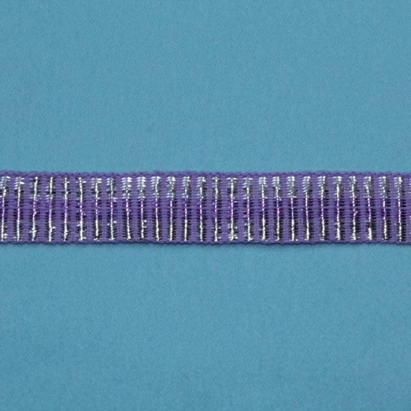 Тесьма декоративная фиолетовая переплетенная  с серебряной нитью, ширина 1,4см,  фиолетовый