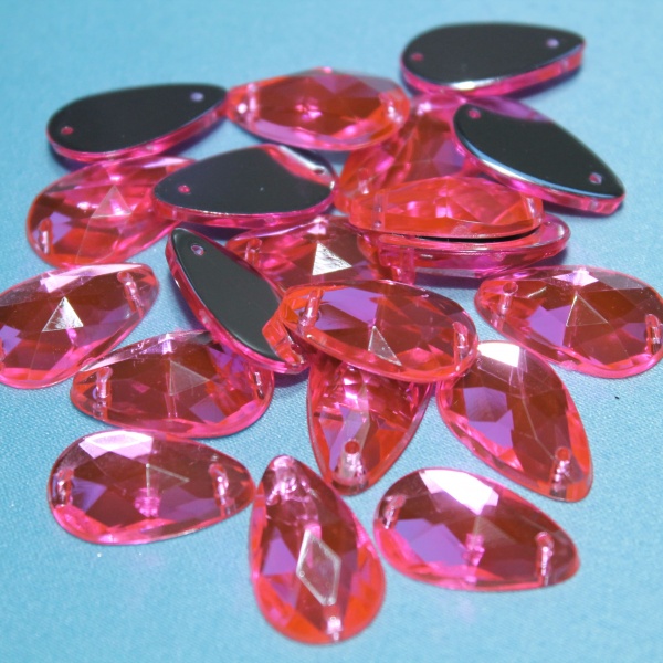 Стразы пластиковые, форма "Капля", 13х18 мм, розовые.