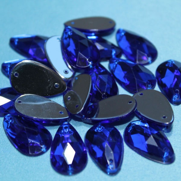 Стразы пластиковые, форма "Капля", 13х18 мм, синие.