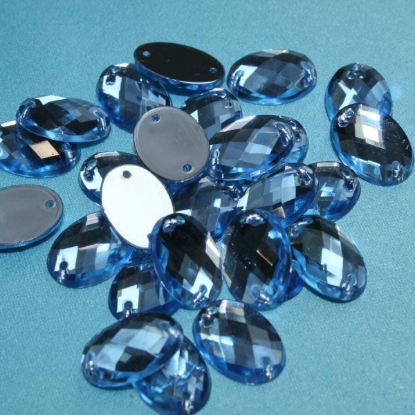  Стразы пластиковые, овальные, 10х15 мм, синие.