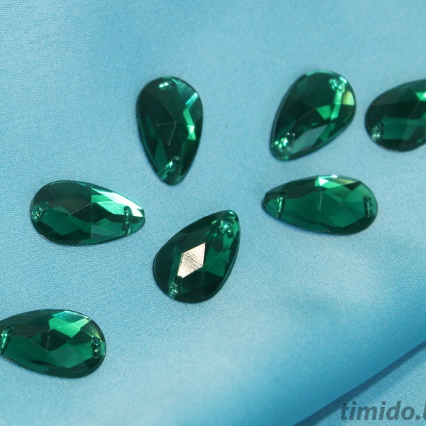 Стразы пластиковые, форма "Капля", 13х18 мм, зеленые.